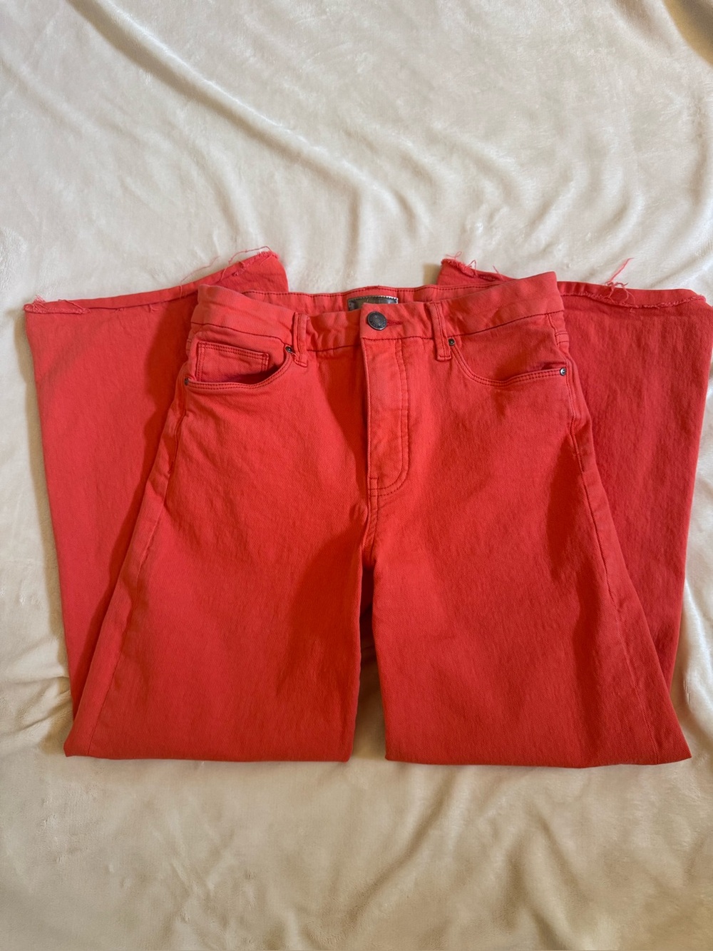 Kut from the Kloth Orange Meg High Waisted Wide Leg Crop Jeans Coral 2